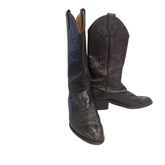 Justin Black Leather Cowboy Boots Scroll Embroidered Women's Size 8.5B
Preloved - Picture 1 of 10
